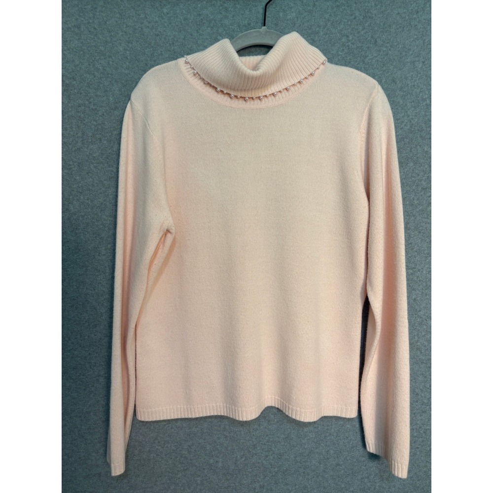 Cato Pink Pearl Beaded Turtleneck Sweater Women's Large Soft Girly Preppy